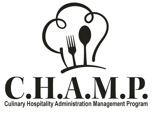 Culinary program logo with utensils and hat.